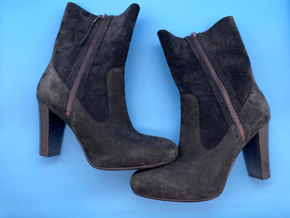 UGG Boots Athena Black High Heel Suede Shearling Footbed Women's 8.5 EUC